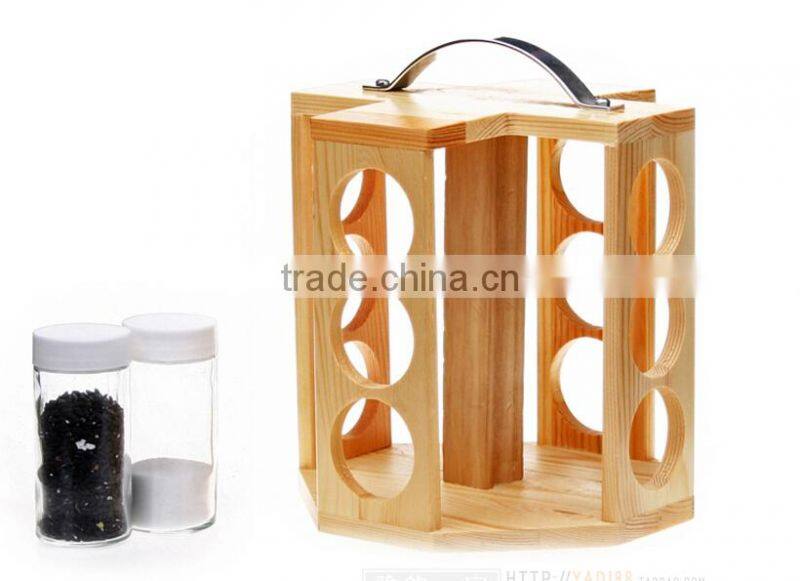 rotatable bamboo spice rack set with glass jar