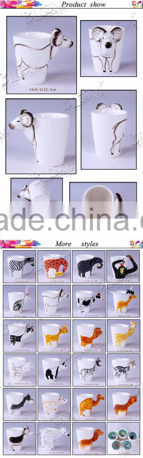 Animal shape white custom ceramic mug no handle