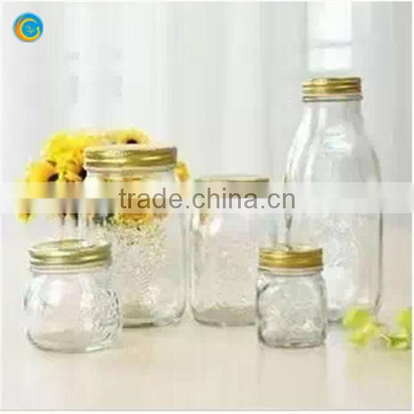 300ml/500ML/1000ML Clear Glass Jam Jar with metal lids
