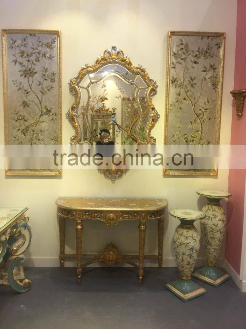 Blue Handpainted Antique Style Decorative Console Table,Bird and Flowers