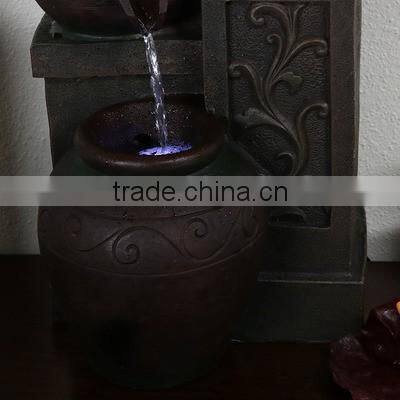 Tiered Pottery Tabletop Water Fountain with LED Lights