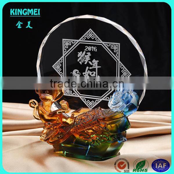 KM-XP02 Custom crystal glass monkey figurine award as new year gifts for home or business decoration