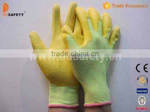 DDSAFETY 2016 Hot Sale Yellow PU Coated On Palm Finger Glove