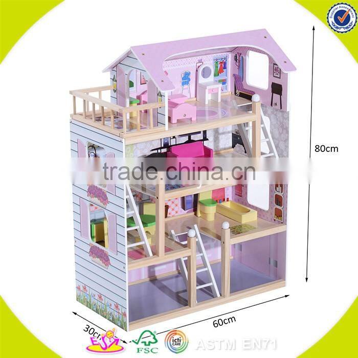 2017 Best luxurious 4 floors children wooden dollhouse kits with garage W06A238