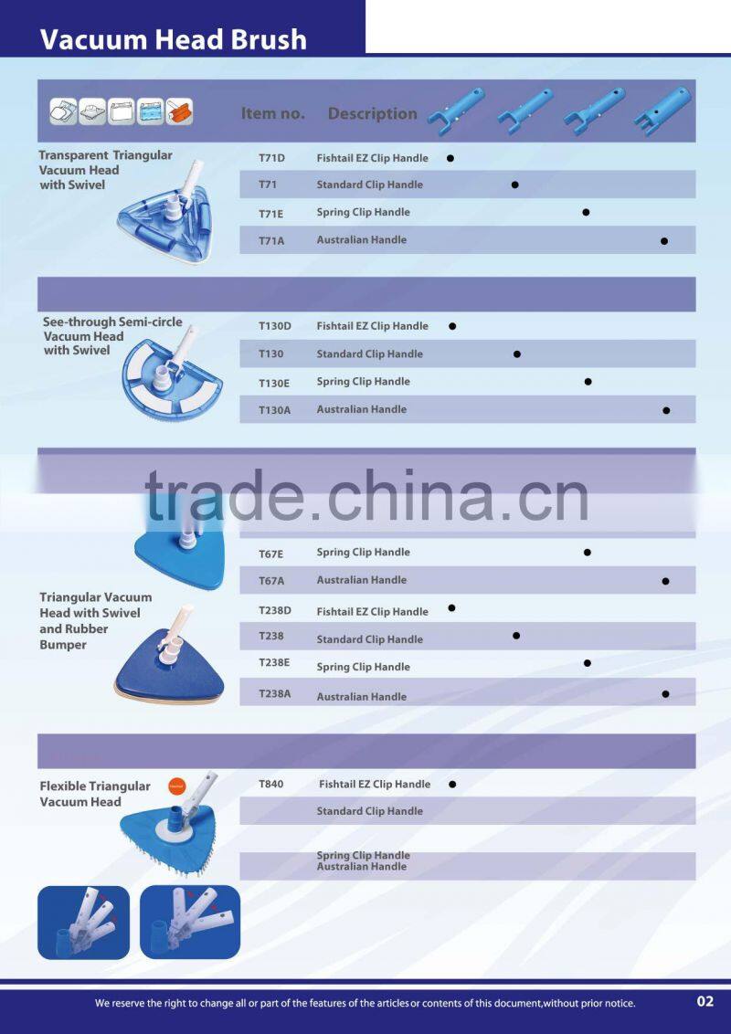 Swimming pool flexible triangular vacuum head