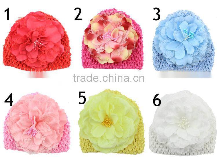 2015 kid's Winter big flower Hats handmade knitted hat Crochet Hat