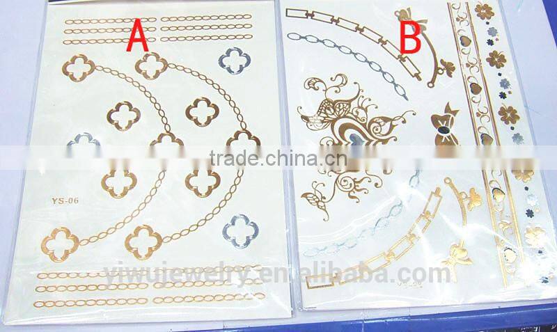 T001-025 Mode Cheap Metallic Gold Glitter Necklace Butterfly Tattoo Sticker
