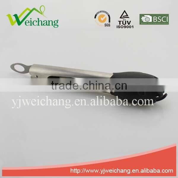 WCK005 Premium Comfort Stainless Steel Locking Kitchen Tongs Food Tong with Silicone Heads, Good Grip and Built In Stand