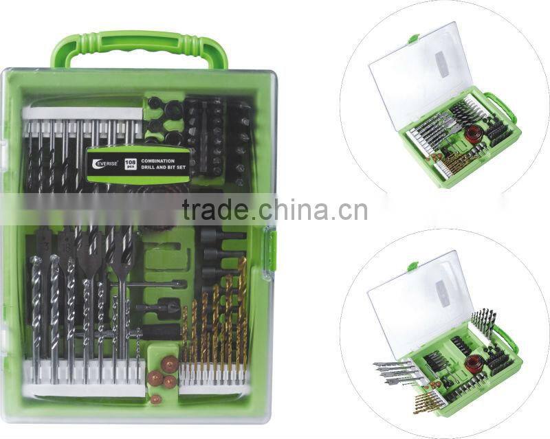 108pcs metal drill,wood drill and masonry drill set in blow mold case