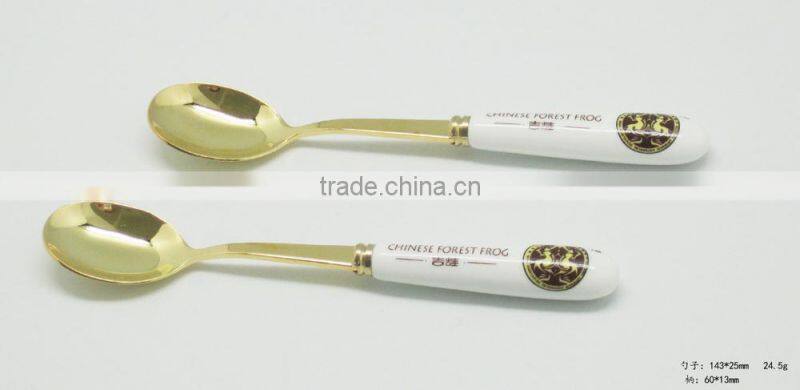 Elegance Silver 18/0 Gold Plated Spoon with ceramic handle for promotional gold spoon gift