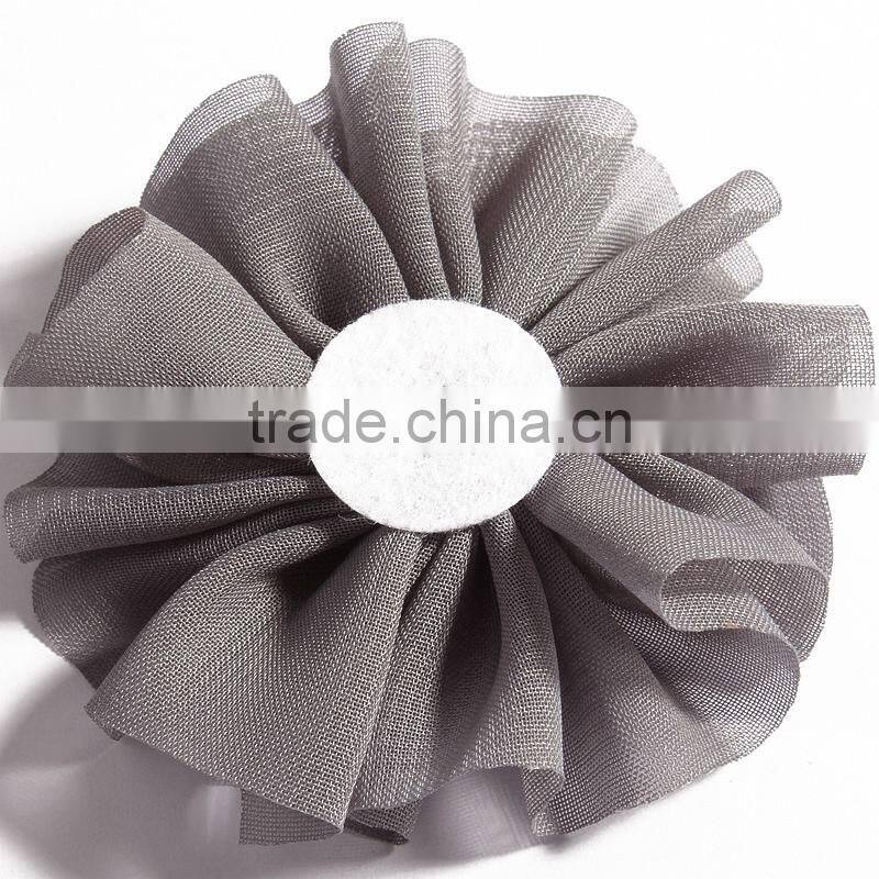 fabric chiffon flower with pearl beads center for kids hair accessories