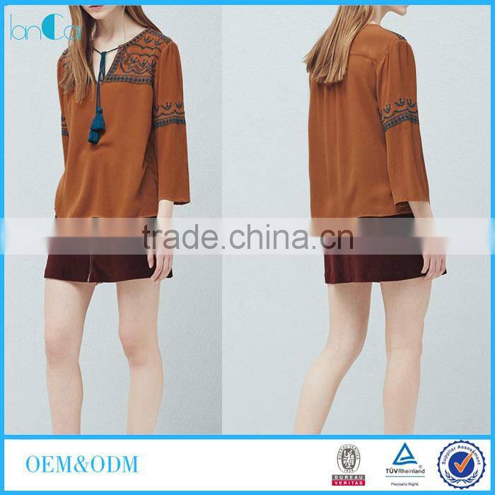 2017 Latest fashion design clothing ladies chiffon long sleeve blouse