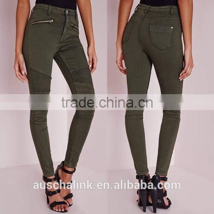 2016 wholesale khaki high waist skinny biker jeans OEM service