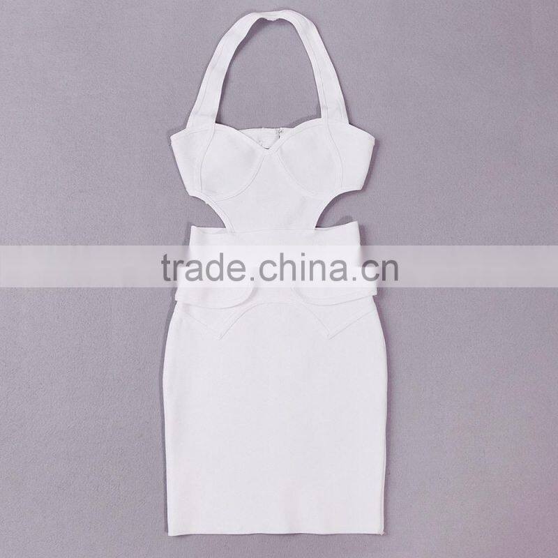 Sexy backless boycon bandage dress in white H1019