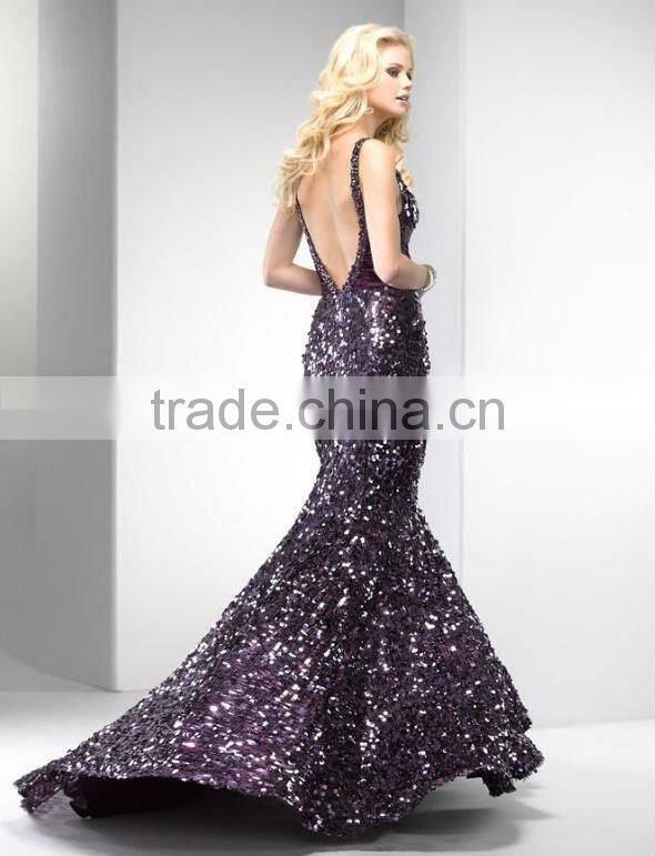 dark purple full beads bandage dress
