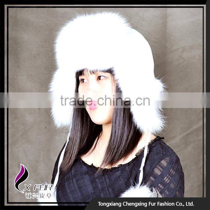 CX-C-38A Fashion Winter Fur Hat Genuine Quality White Ladies Fox Fur Hats
