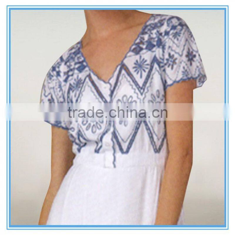 New Fashion Latest Embroidery Ladies Short Sleeve Dresses With Pictures