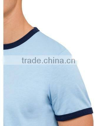 pure organic cotton classic breathable men's tee round neckline contrast piping pique t shirt