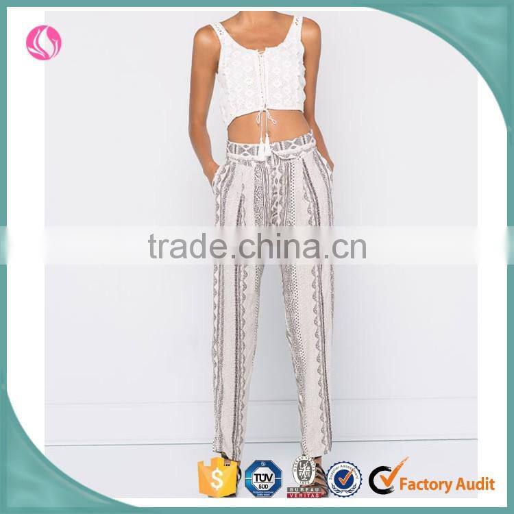 Fashion Bohemian chiffon cheap ladies Loose Long girl wide leg casual summer beach palazzo blouse coat pant