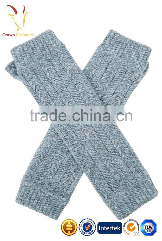 Cable Knit Long Cashmere Fingerless Gloves Lady Arm Warm Gloves