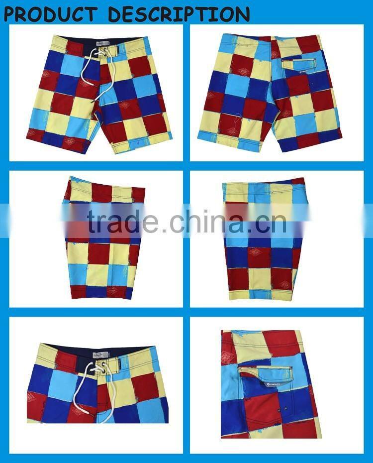 Men's Square Print 100% Polyester Microfibe Brushed Board Shorts Custom