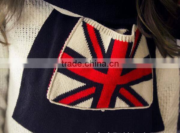 Autumn and winter latest design British flag design knit with pocket couple knit scarf