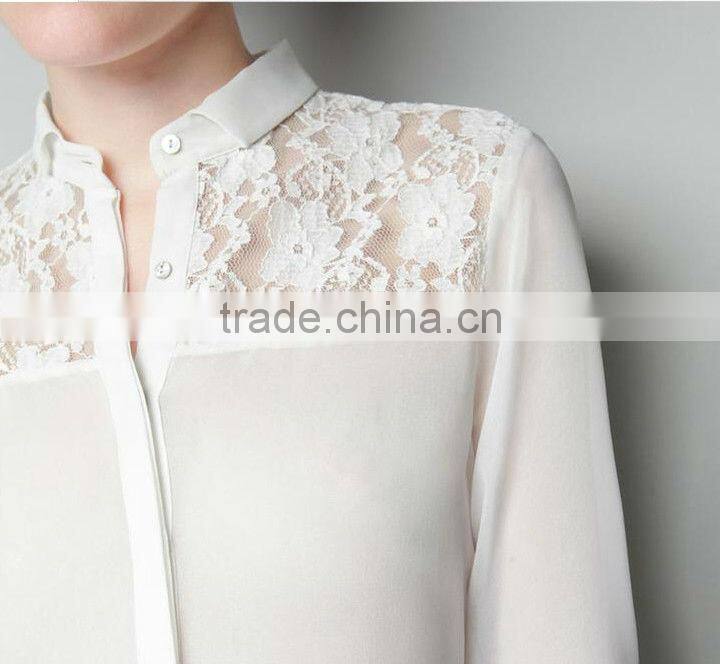 Womens Chiffon Lace Top Casual Shirt with Long Sleeves SX11001