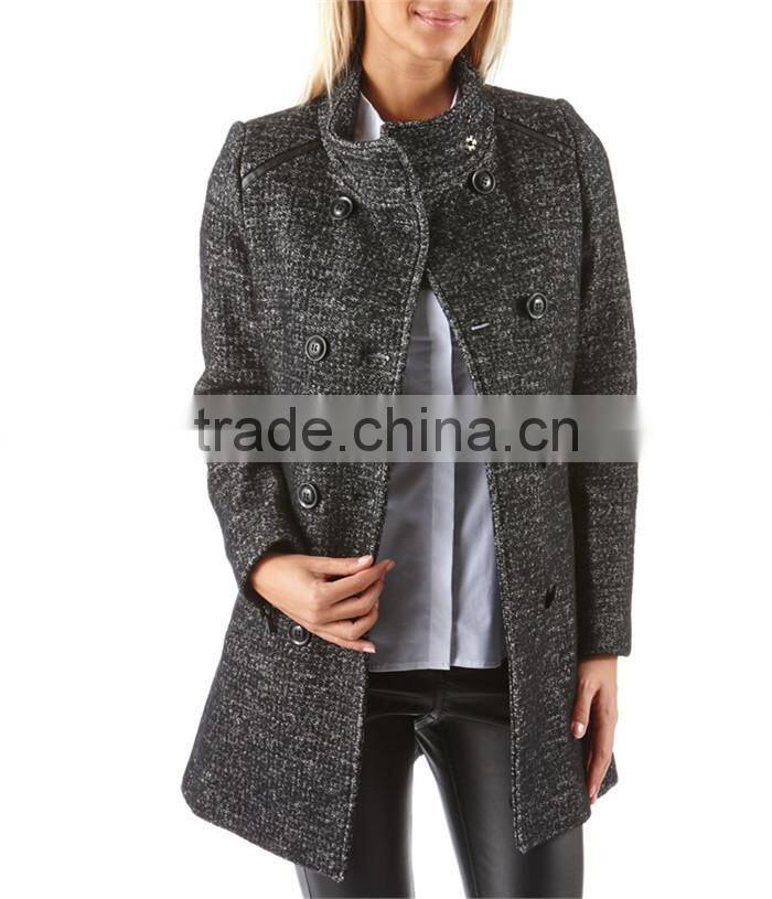 double breasted ladies elegant thick warm winter coat with original weave