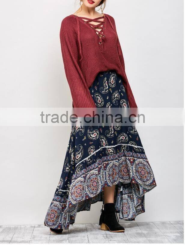 High quality skirts floral pattern printed bohemian long maxi skirt women custom skirt