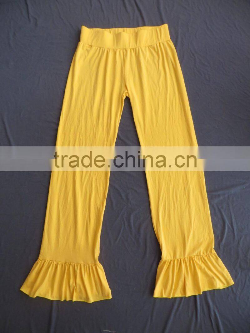 Plus women solid pants olive red orange ruffle flared wide pants palazzo long for women YW-00102