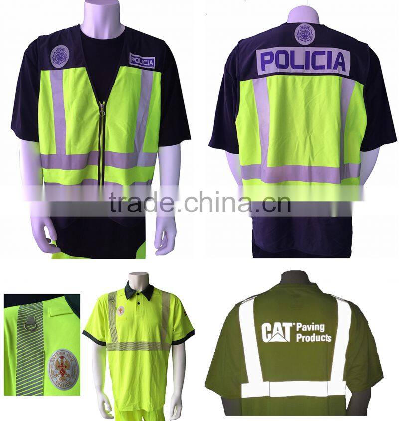 Relfective Policia with blue printing reflective letter be heated on vest for Spain market