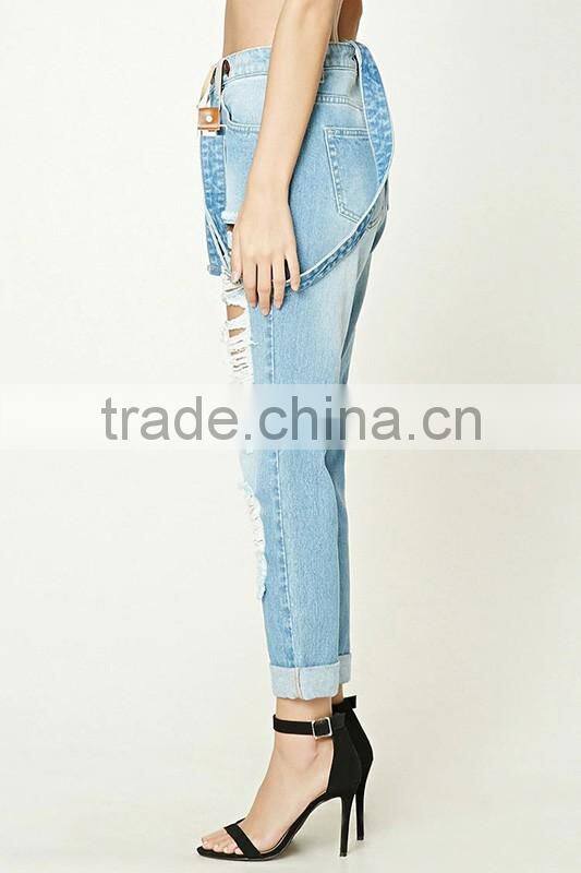 Stylish Women's Sex Distressed Suspender Jeans / New Style Fashion Women Jeans T1703032