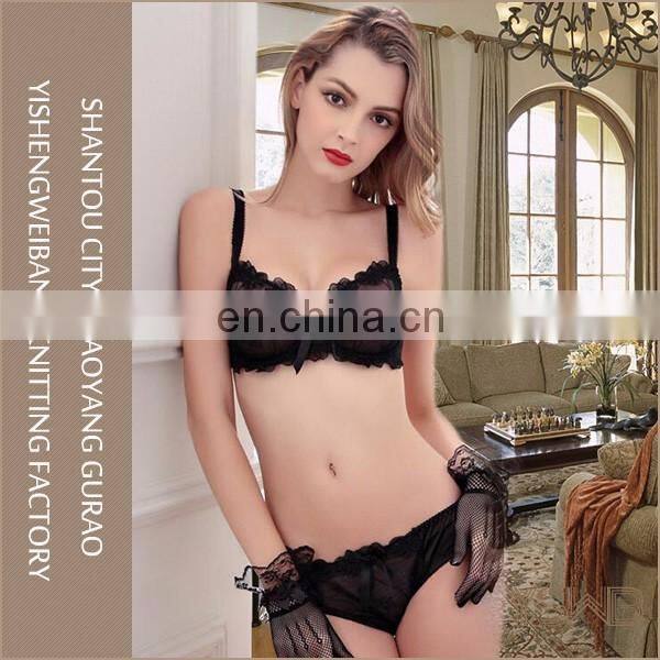 Woman fashion underwear set transparent lace bra and brief sets