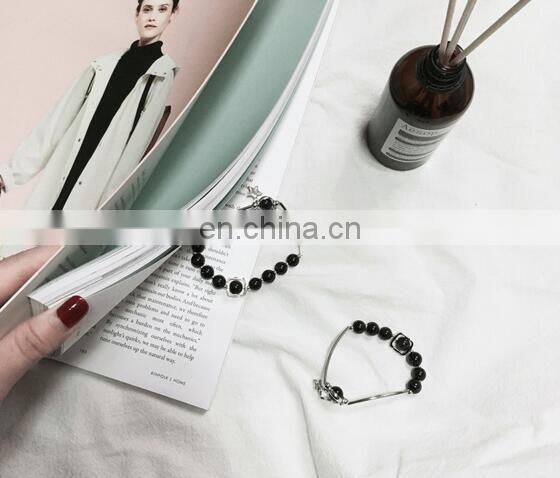 2 Styles Retro Blue Sandstone Luck Black Beads Star Bracelet Couple Jewelry Natural Stone Bracelet