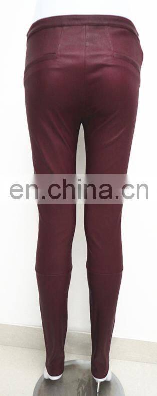 2015 elegant fashion ladies tight black stretch leather pants wholesale leather leggings
