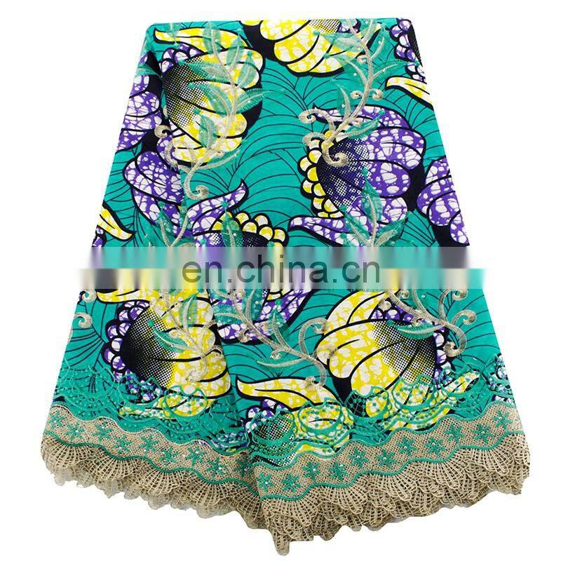 Nigeria new fashionable fabric print wax mix guipure lace fabric