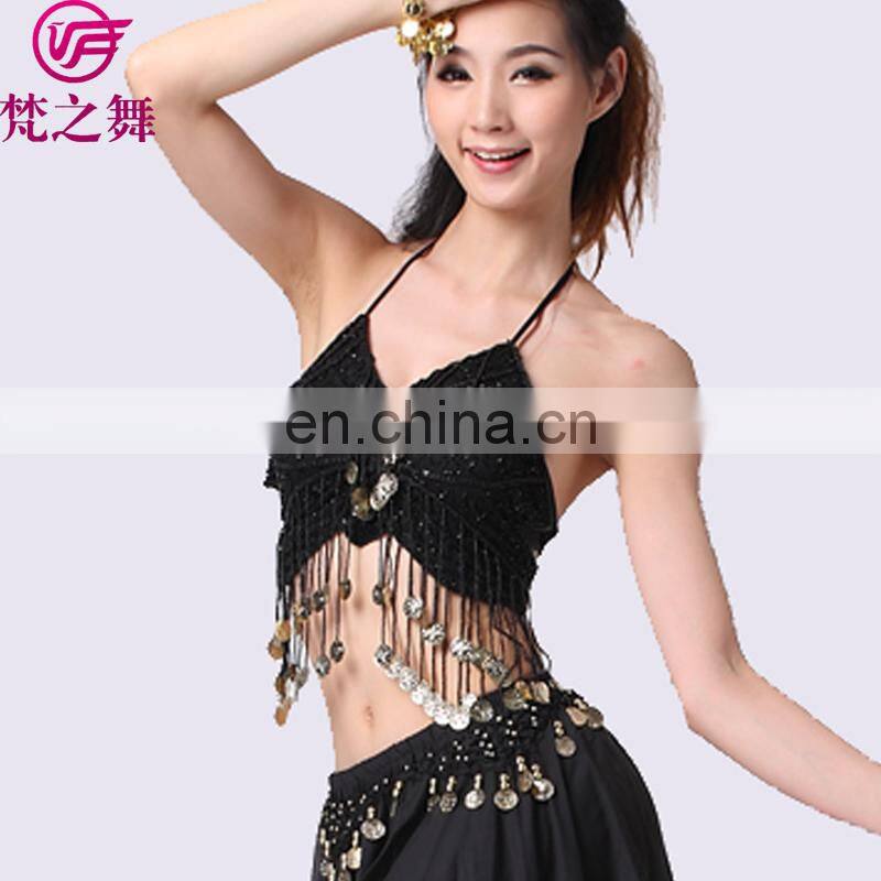 S-3013 Cheap sexy sequin tassel performance belly dance tops for sale