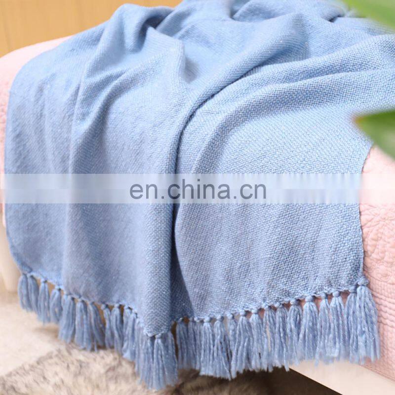 2019 Hot  Home Decor Bed Sofa Couch Chair light blue Knitted Throw Blanket with Bright Silk Thread