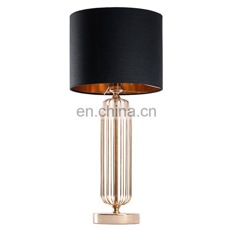 Top sale hotel home desk decoration metal gold study table lights with black lampshade