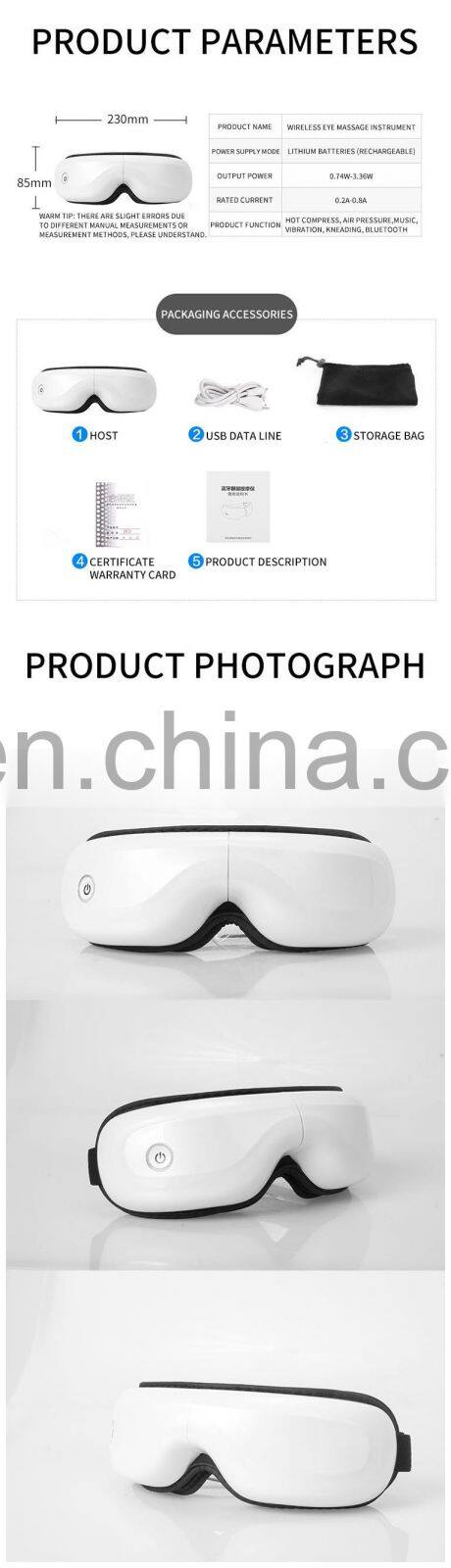 USB Bluetooth Electronic Portable Vibration Smart Eye Massager Heated