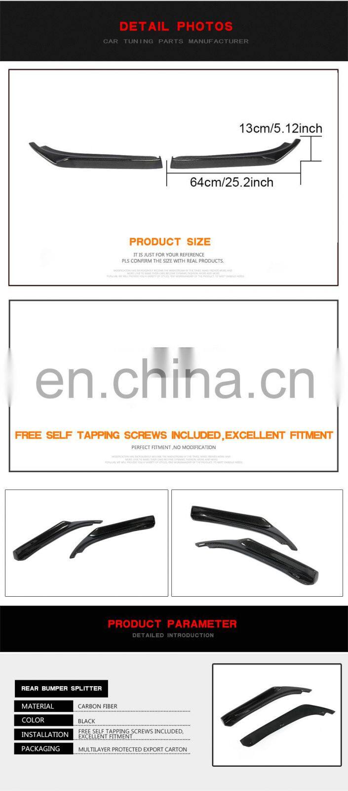 JCSPORTLINE Carbon Fiber Q50 Front Splitter Canards for Infiniti Q50 Hybrid Sport Sedan 4-Door 2014-2017