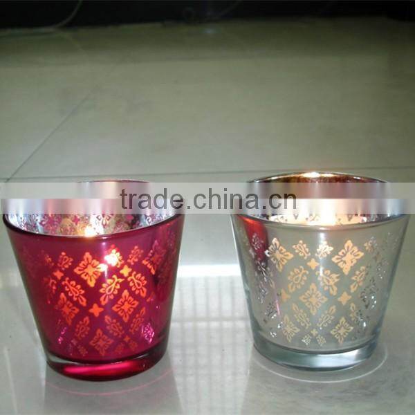 Handmade electroplating tree and snowflake silver outside inner black and red glass candle holder