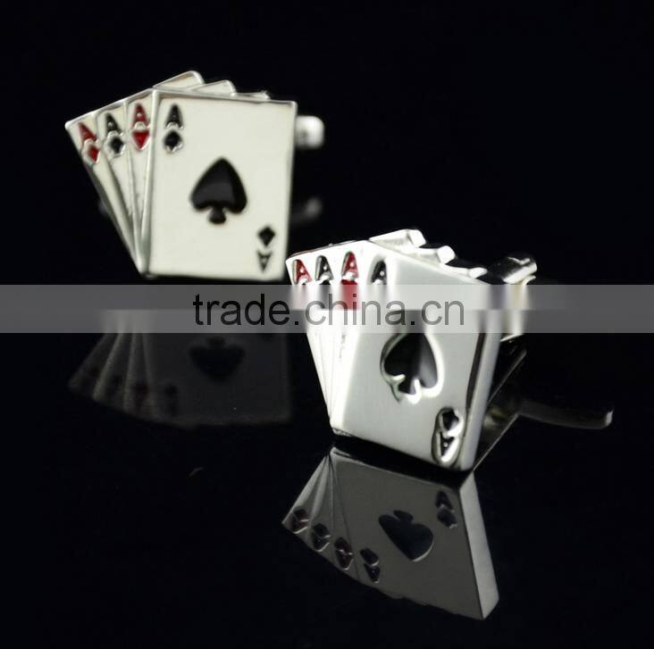 Fashional popular holesale custom enamel brass playing card cufflinks