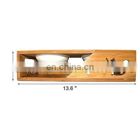 Bamboo Pet Bowl Elevated Dog Cat Food and Water Bowls Stand Feeder Poultry Feeder