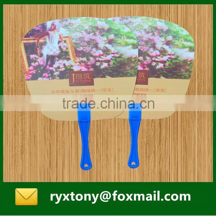 Customized Logo plastic handle fan/PP plastic hand fan