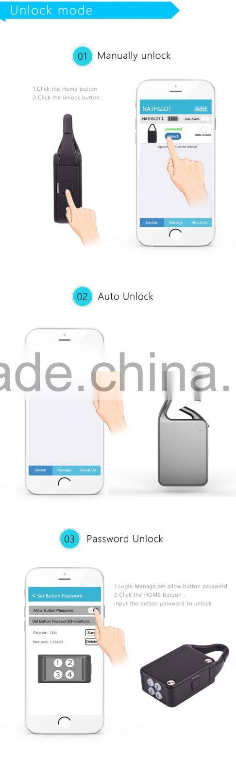 Nathslot bluetooth smart luggage self locking door lock cylinder