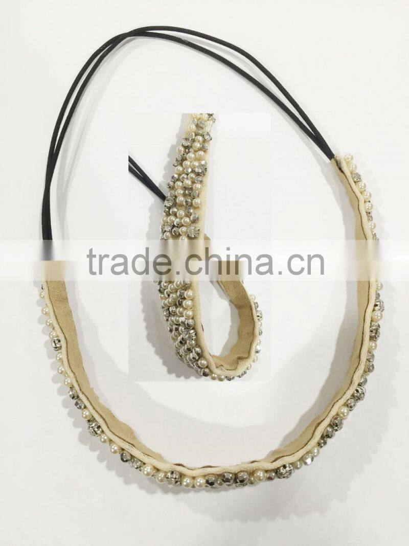 FASHION FABRIC HAND SEWN BEADED RHINESTONE HEAD BAND