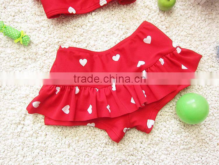 2015 Mom and Child Swimwear Lovely Falbala Heart Pattren Bikini Kids Two Piece Swimsuit