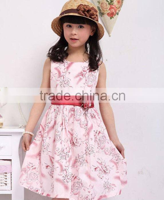 wholesale girl princess dress, nice girl print dress, girl sleeveless dress