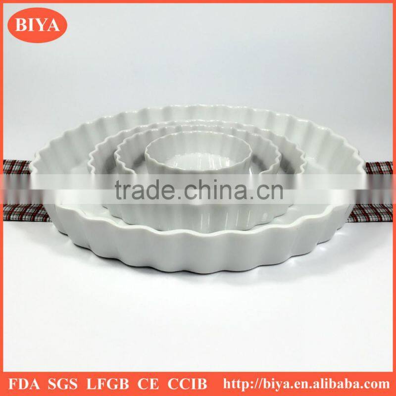 different big size ceramic stripe round shape fruit pie plate, porcelain cake baking plate,Cheese pan or flower pot plate